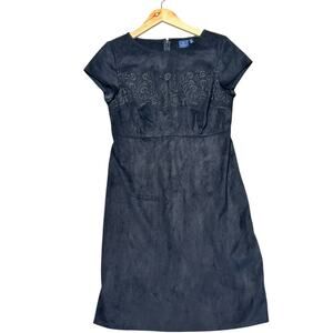 Kaari Blue Women’s Faux‎ Suede Sheath Shift Dress Black Size 2 Short Sleeve